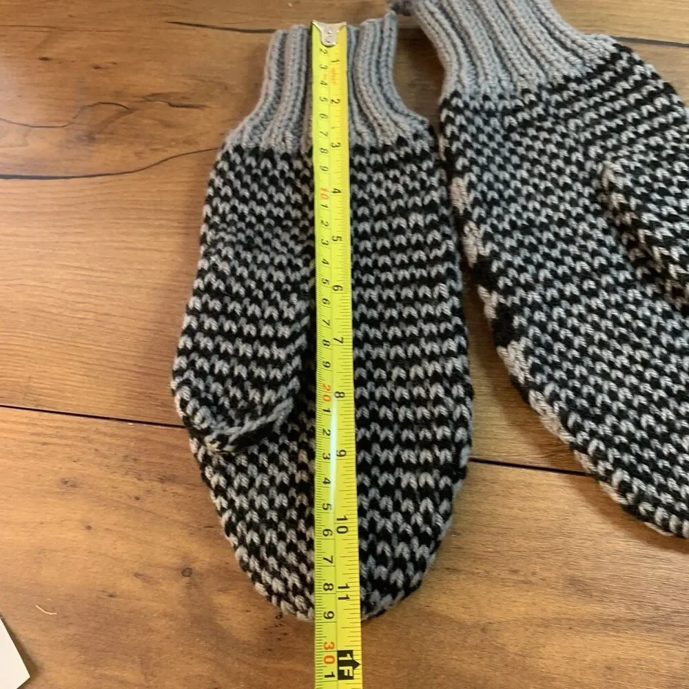 Handknit Black and Gray Mittens XL-XXL See Measurements Unisex